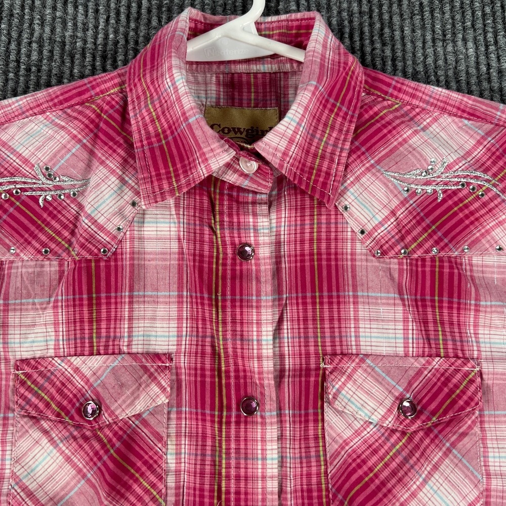 Cowgirl Legend Shirt Youth Girls XL Extra Large Pink Plaid Sleeveless Western‎